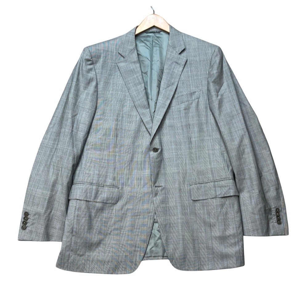 Canali Suit Jacket Mens 54R Gray Glen Plaid Pure Wool 2-Button Saks Fifth Avenue